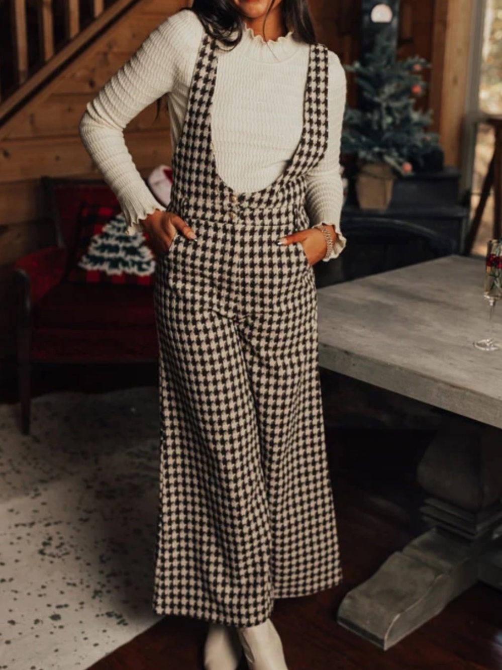 Storia Brown & White Houndstooth Jumpsuit